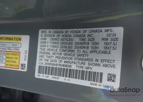 2024 Honda Cr-V Hybrid Sport-L из США, поврежденный, VIN 2HKRS6H81RH808095